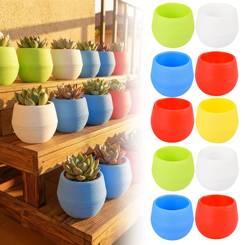 5/10/20PCS Random Color Round Succulent Pot Bright Color Planters for Cactus Bonsai Indoor Outdoor Desktop Window Sill Decor ZYF
