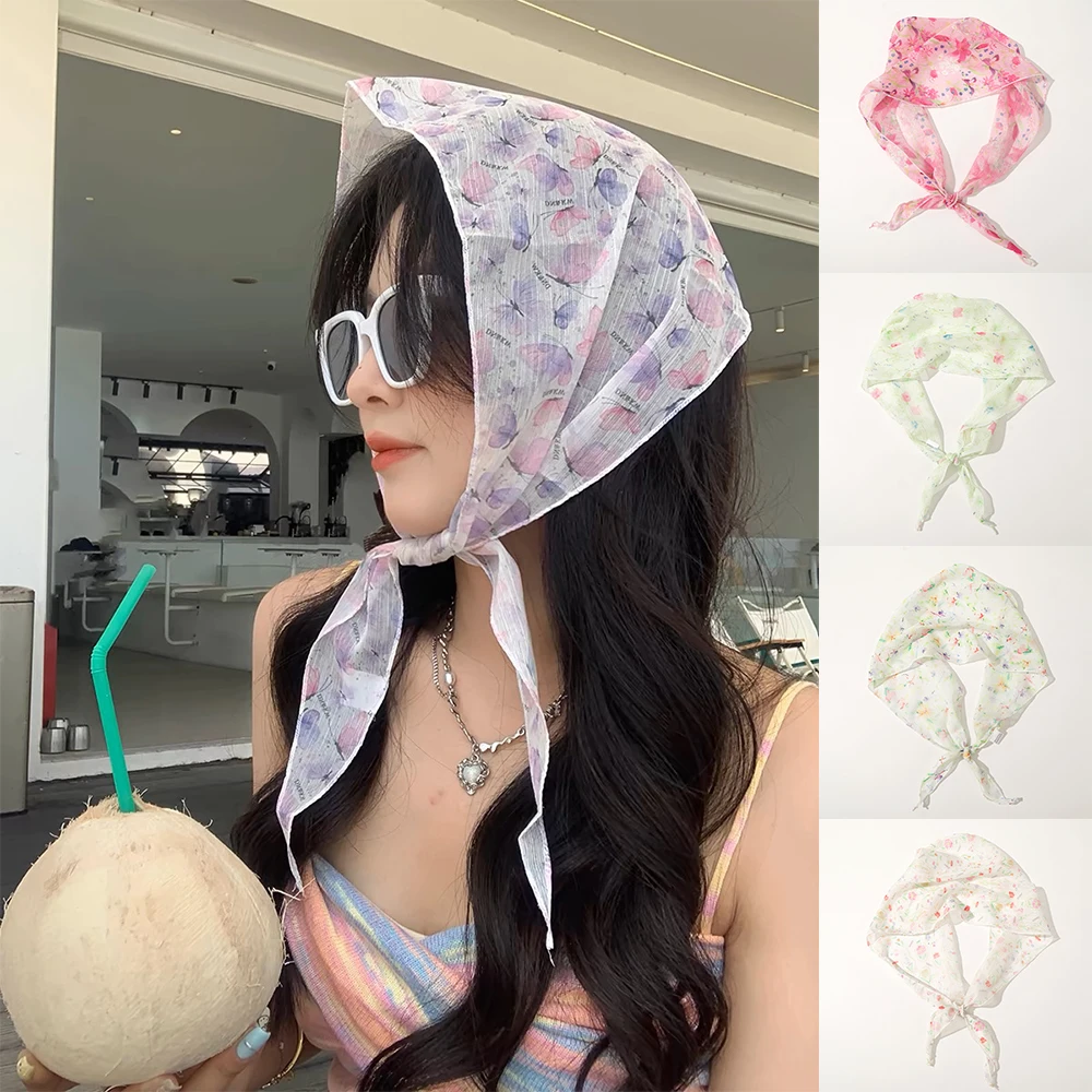 وشاح شعر تول زهري للنساء من Awaytr ، وشاح رأس وردي طازج ، رباط صيفي ، زهرة ملونة ، منديل مثلث