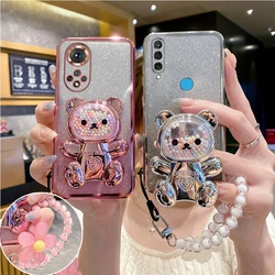 P 30 20 40 Flower Strap Bear Phone Holder Case On For Huawei Nova 7 6 8 9 10 Pro SE 3 5 P30 Lite P60 P50 P40 P30 Pro Stand Cover