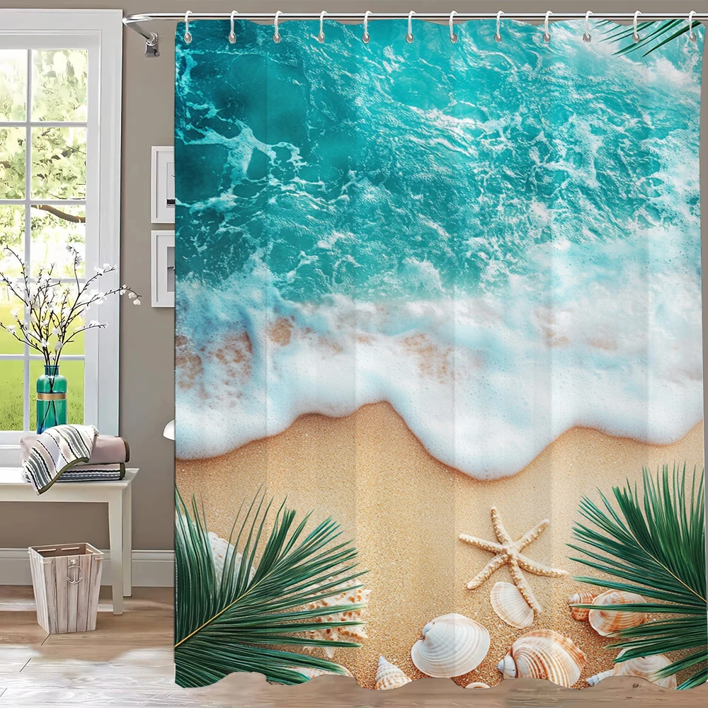 

Занавеска для душа Sunshine Beach, полиэстеровая ткань с принтом морских ракушек и морских звезд, шторы для ванной комнаты для домашнего декора