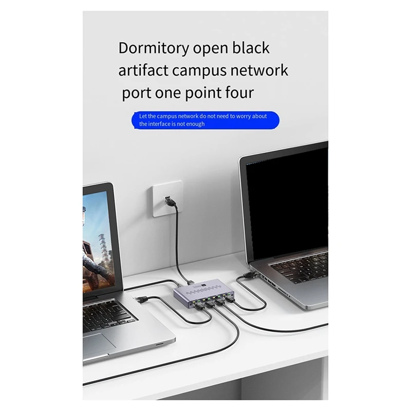 GO-New Network Cable Splitter 1 To 4 Gigabit Network Distributor Simultaneous Internet Access, RJ45 Network Switch Extender