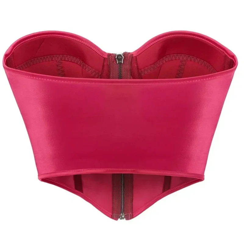 

asdh8@Women's Strapless Bustier Bra Red Sexy Corset Crop Tube Top - Overbust Zipper Corselet Short Torso Lingerie Fashion Push U