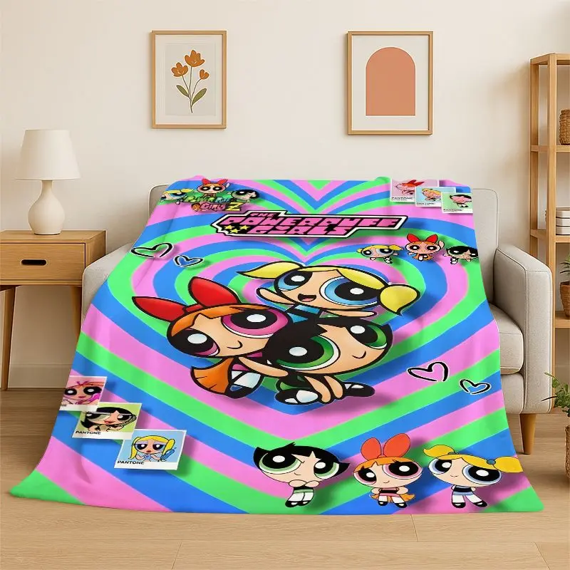 Cute P-Powerpuff girl Cartoon Soft Flannel Throw Blanket,Warm Cozy Blanket for Bed,Couch,Sofa,Bedroom,Living Room,Travel,Picnic