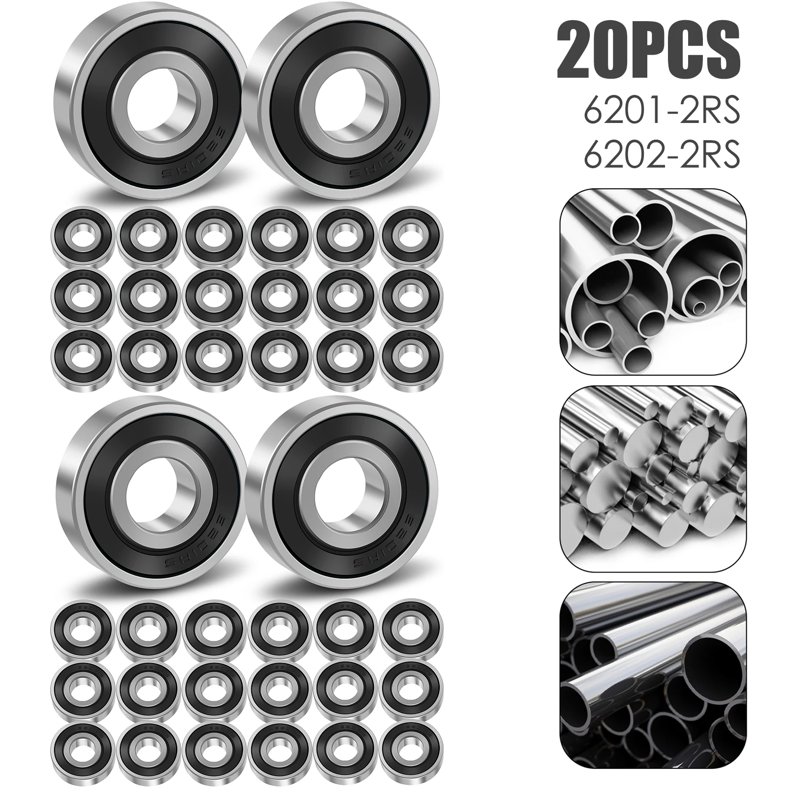 

20Pcs Deep Groove Ball Bearing Set 6201-2RS 6202-2RS Bearing Steel Double Rubber Seal Bearing Low Noise Bearings Kit 12×32×10mm