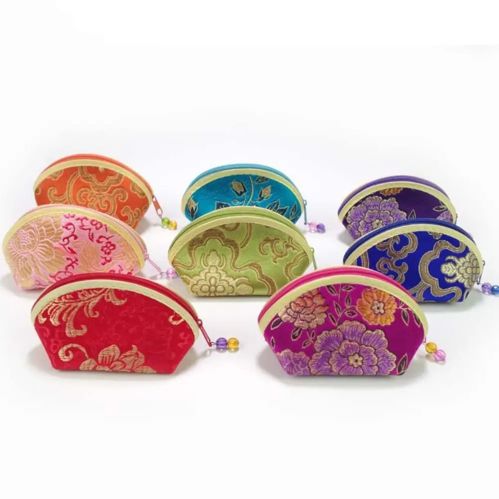 

Small Silk Fabric Chinese Style Purse Exquisite Zipper Coin Bag Jewelry Storage Bag Women