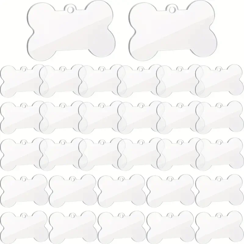 50/30 Pcs Sublimation Blank Dog Tags Clear Acrylic Keychain Blanks Dog Bone Shape Transparent Discs Precut Blanks