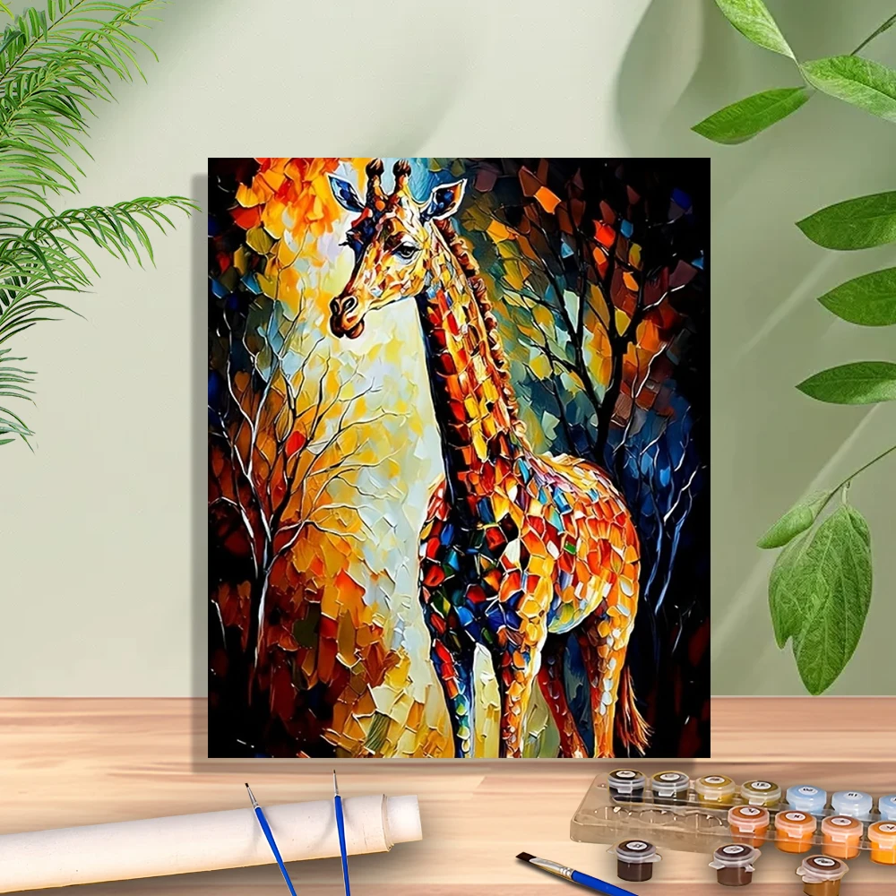 1Pc Paint By Numbers Giraffe Acrylic Paint Frameless Painting 16x20 Inches - DIY Decorative Painting Without Frame