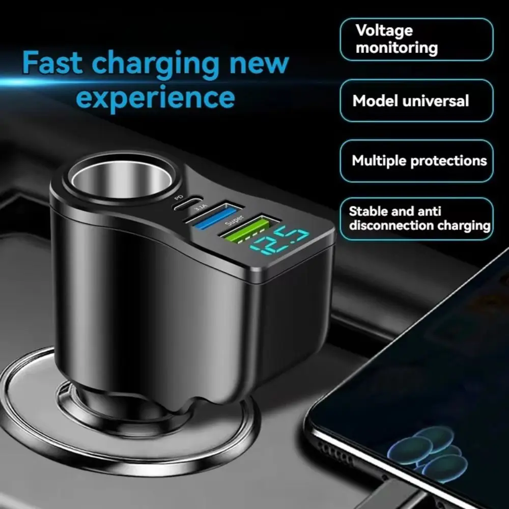 

Convenient 4 in 1 Dual USB Car Charger 66W Universal Vehicle Mounted Inverter Multifunctional USB&Type-C Car Charger Adapter Car