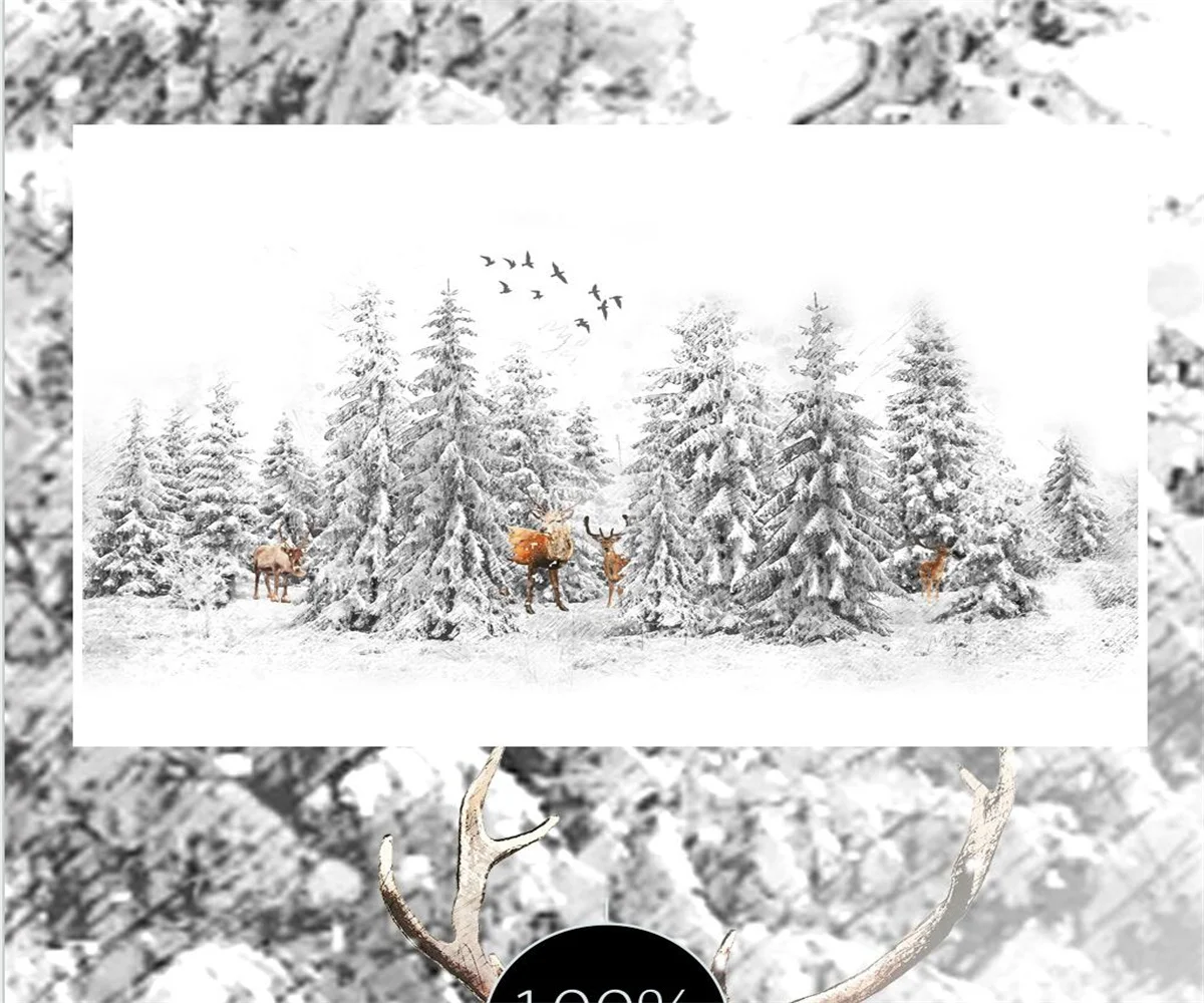 

Custom 3d wallpaper nordic modern black and white elk forest bedroom living room background wall decoration photo wallpaper