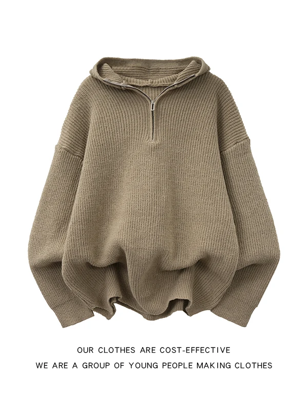 

Мужской вязаный свитер свободного кроя на молнии, повседневная верхняя одежда для пар, осенний трендовый брендовый стиль, ленивый стиль, японский стиль