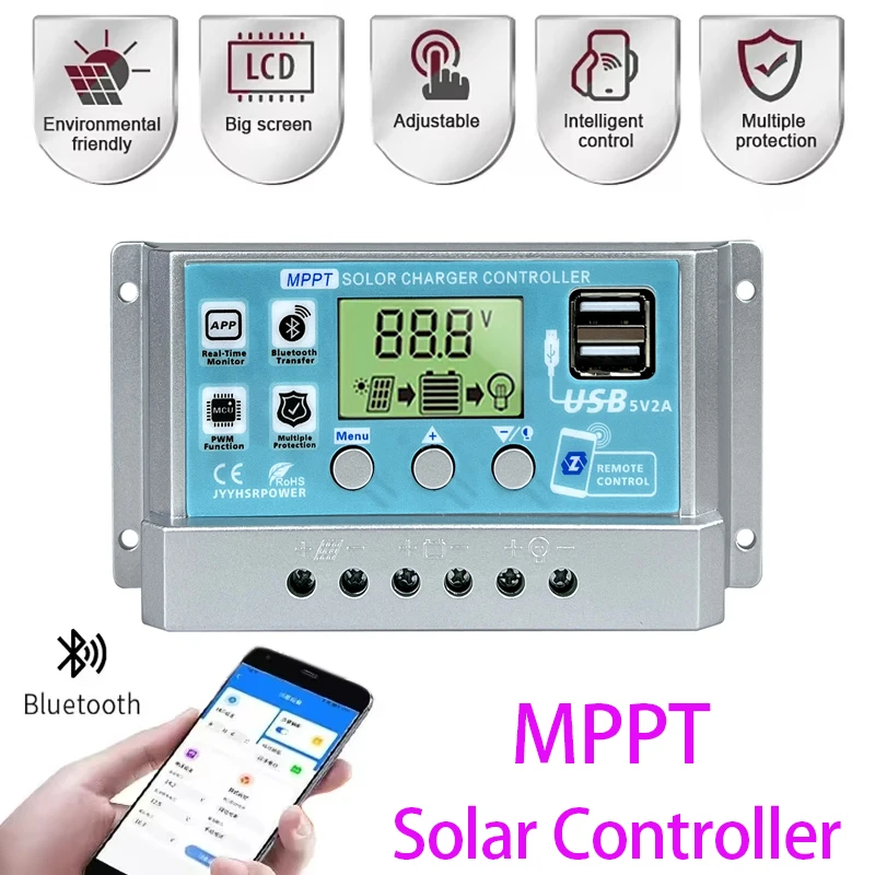 New MPPT Solar Charge Controller Auto 12V 24V 10A 20A 30A with Adjustable LCD Display Dual USB Port Timer Setting Auto Parameter