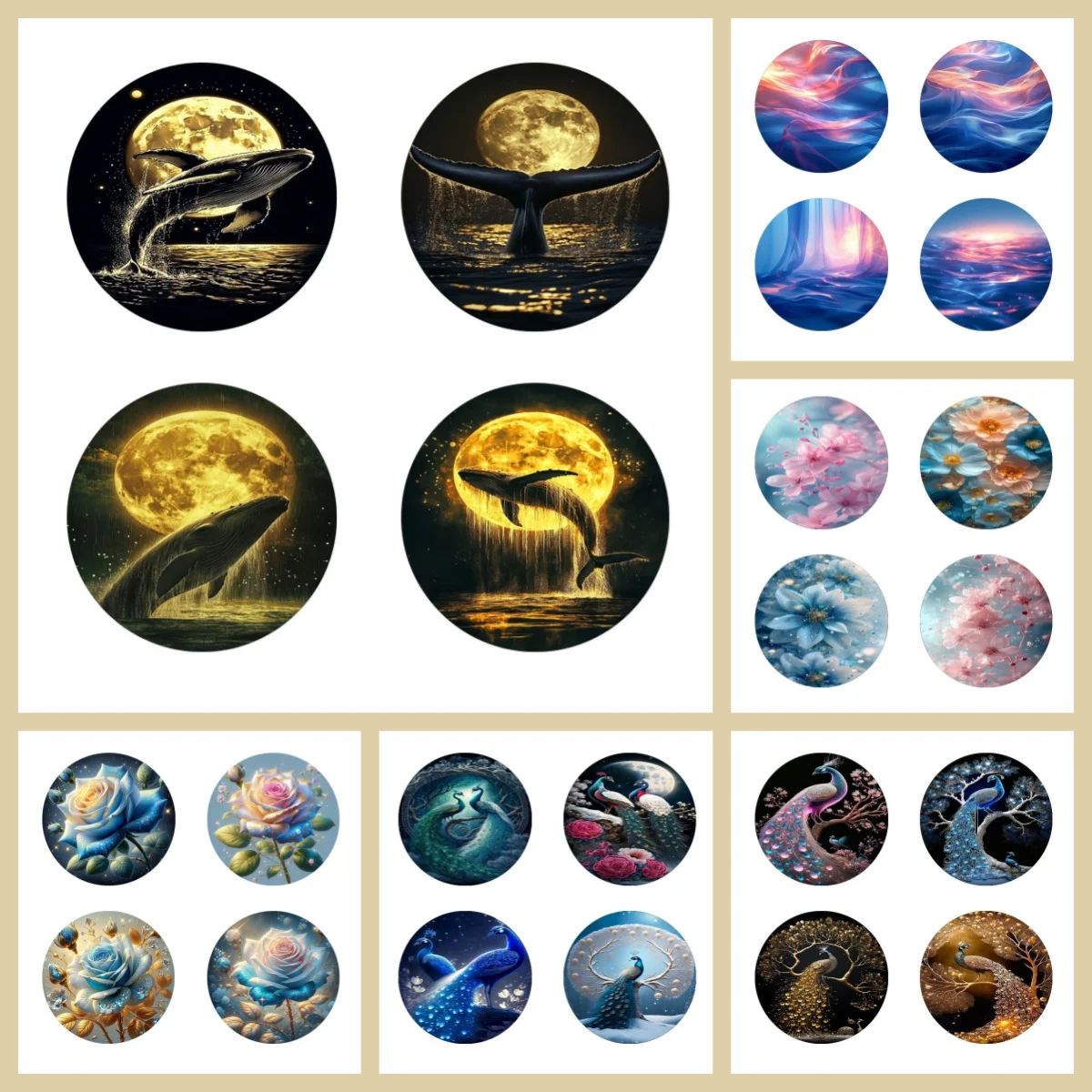 4 anti-slip and heat-insulating wooden coasters with floral/animal patterns, suitable for kitchen and office festival gifts
