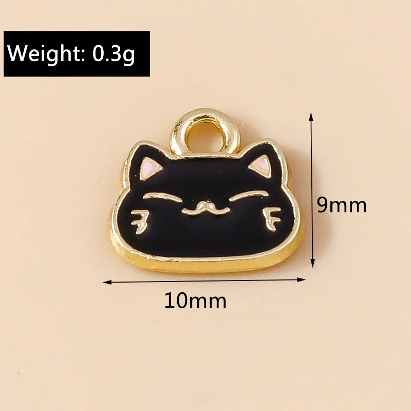 10pcs 10*9mm Cartoon Enamel Mini White Black Cat Charm Pendants for Necklaces Earrings DIY Handmade Jewelry Making Accessories