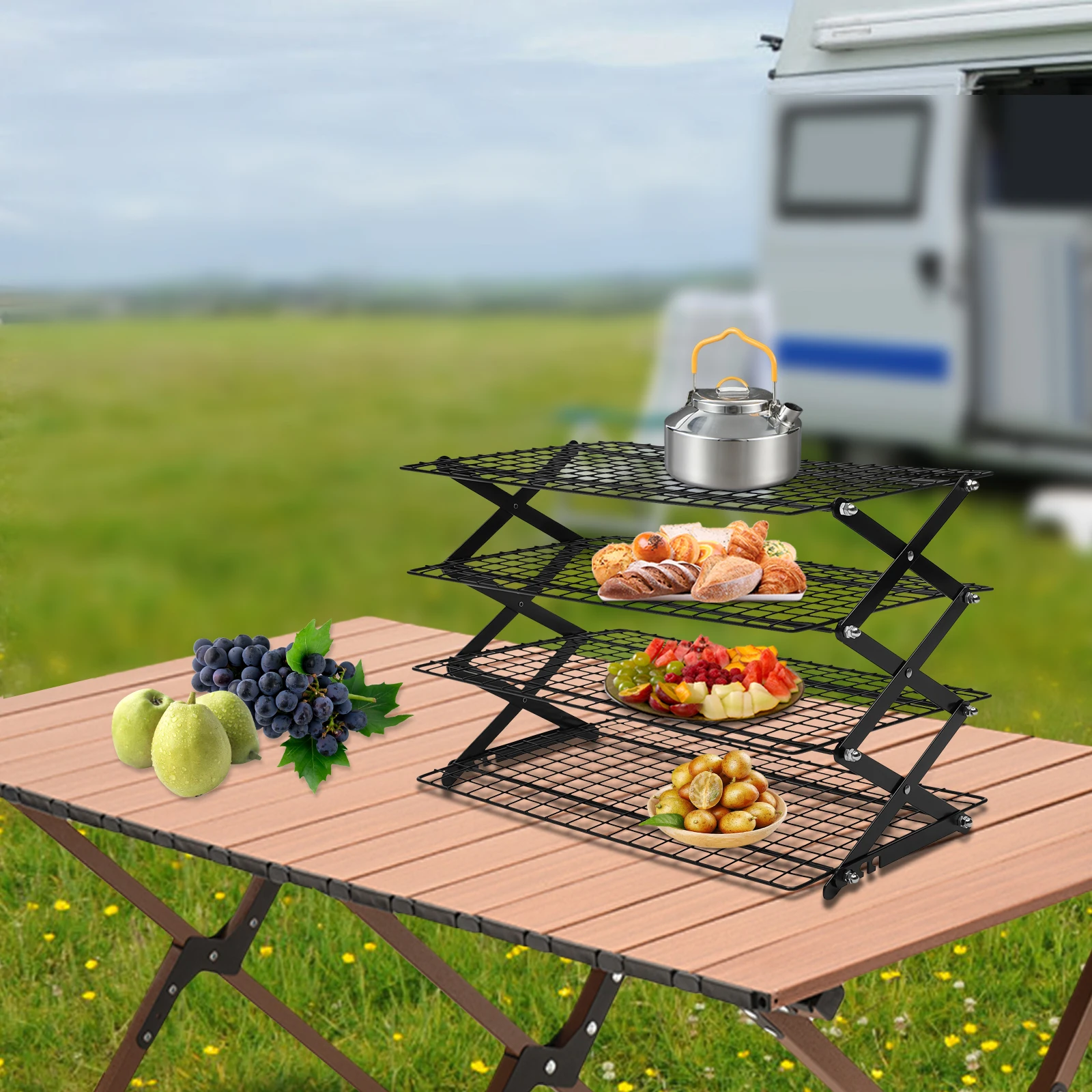 Kép 3: 4-tier Asztallap Hajtható Elhidegedés Arrak, grilling Szárítás Arrak, számára élelmiszeripari Elkészítés majd Elhelyez Amig kemping majd picnics