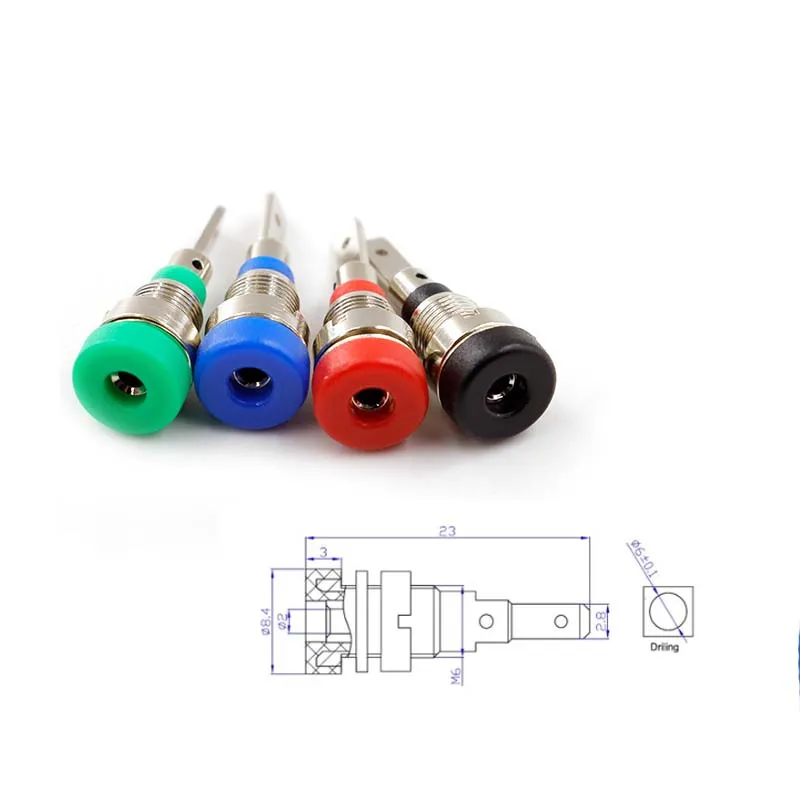 10PCS 24.103 2mm panel socket soldered or 2.8 lug terminal block pure copper nickel-plated PA molded case