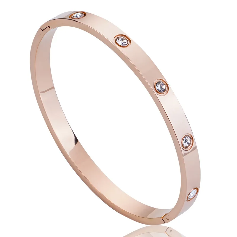 New Fashion Stainless Steel Women\'s Bracelet Couple Bangle Cubic Zirconia Gold Color Jewelry Gift For Men