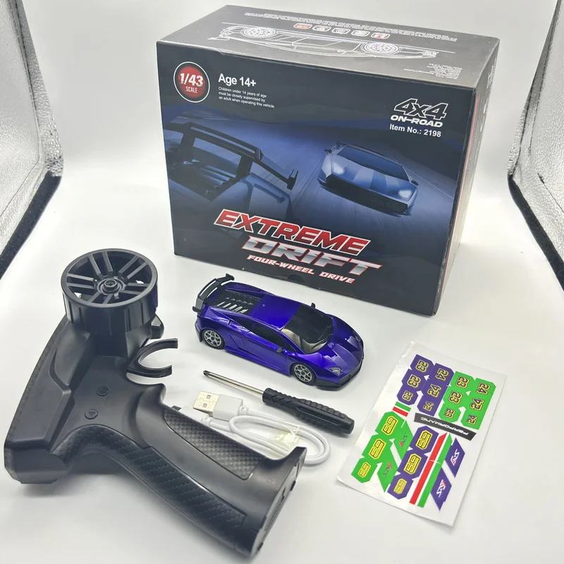1:43 RC Drift Car with Gyro 2.4GHz All-Metal Bearing 15KM/H Professional-Grade Remote Control Car DIY Stickers Birthday Gift