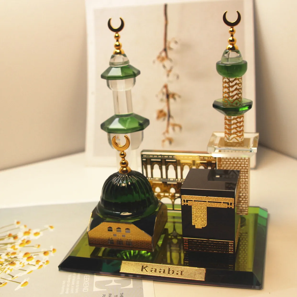 Light Luxury Double-Pillar Kaaba Crystal Ornament, Muslim Ramadan & Eid Al-Fitr Home Desktop Crystal Decor for Gifting