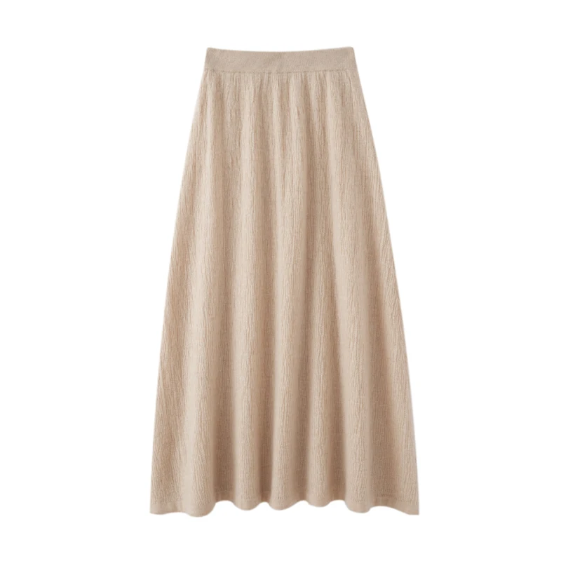 Choice Luxury Women 100% Cashmere Skirt Pleated Mid-Calf Skirt Spring Autumn Office Lady Grace Style A-Skirt Cashmere Knitwear