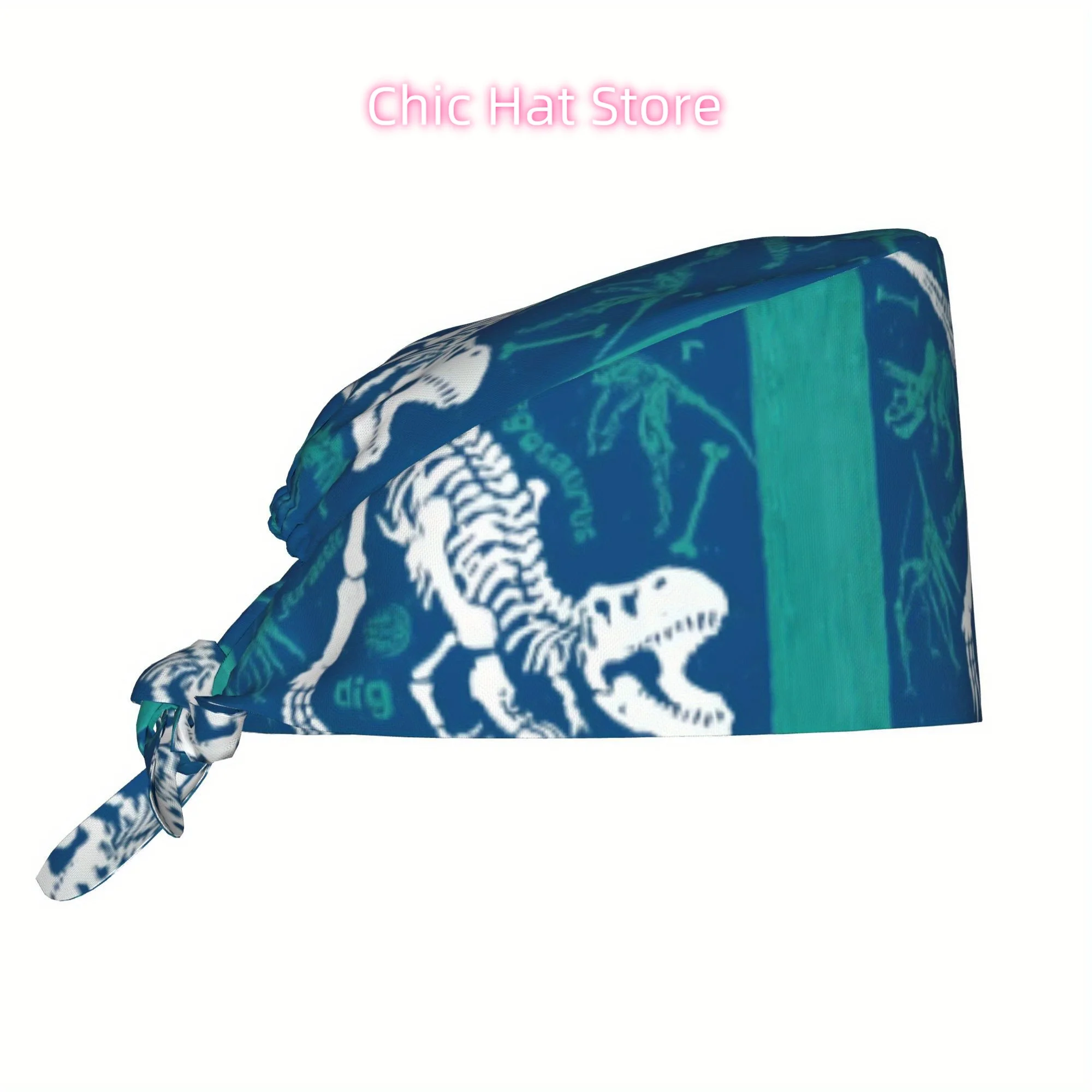 1pc Dinosaur Print Unisex Adjustable Work Cap - Lightweight Dustproof Chef, Nurse & Halloween Costume Hat with Dino Skull & T-Re