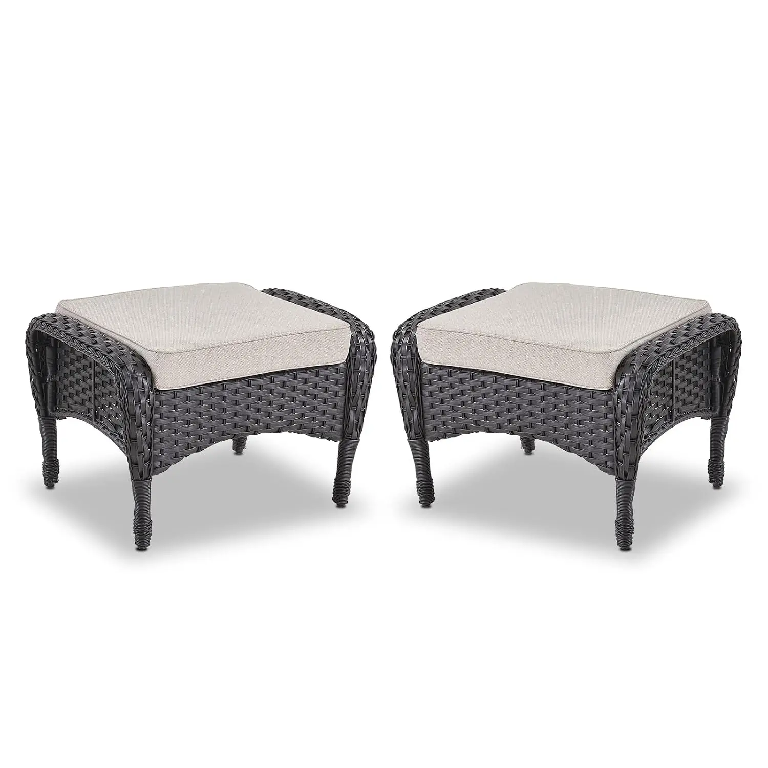 25 Inch Wicker Ottoman Set of 2 with Removable Cushions for Patio Foot Rest All Weather Balcony, Customized
