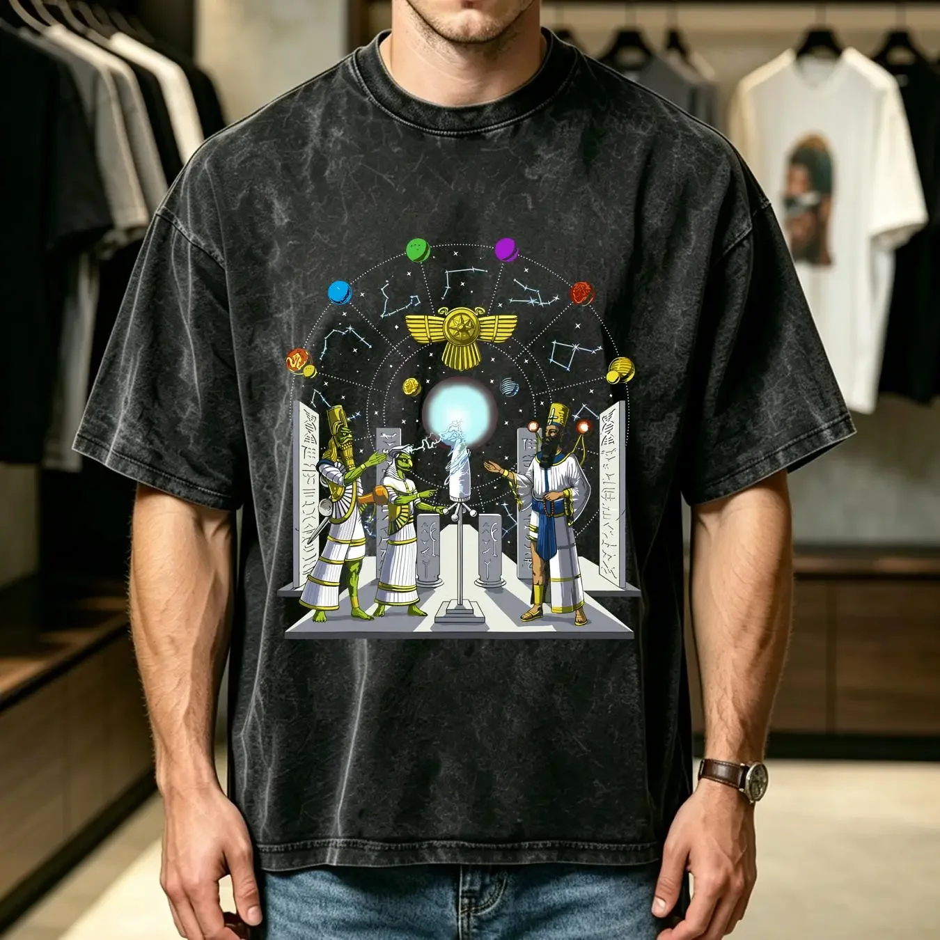 washed T Shirt NEW LIMITED Anunnaki Aliens Space Science Fiction Ancient Sumerian Gods long or short sleeves vintage Washed