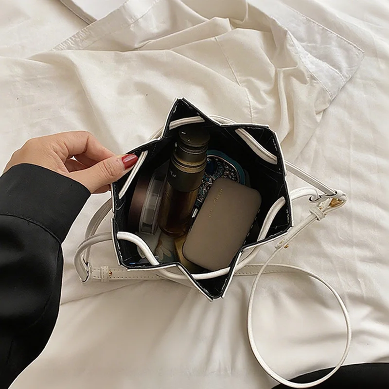 Novo balde saco de moda feminina bolsa pu dobrável balde saco cordão crossbody saco