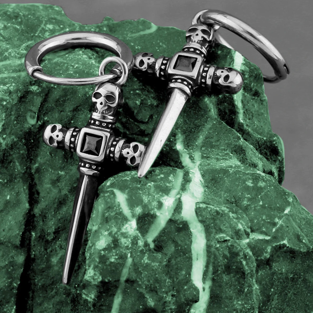 Mode Schädel Kreuz Zirkon Ohrringe Männer Frauen Rock Hip Hop Stil Edelstahl Schmuck Zubehör Großhandel