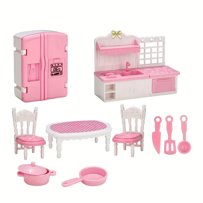 Set furnitur rumah miniatur 1:12, aksesori boneka untuk kamar tidur, ruang tamu, dapur dan kamar mandi, aksesoris rumah boneka, hadiah