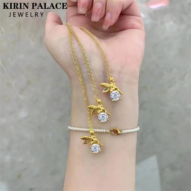 Real 18K Gold Angel Girl Pendant AU750 1ct Moissanite Pendant Festival Great Gift New Fashion Simple Style Fine Jewelry