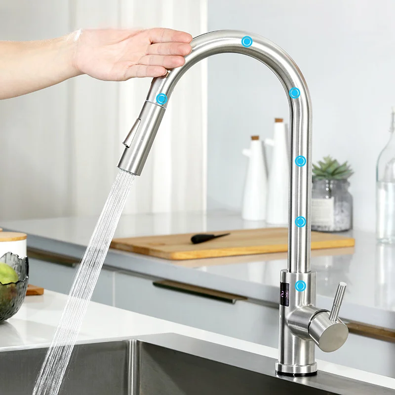 

Brushed Touch Digital Kitchen Mixer Tap with Pull Down Sprayer Pull Out Kichen Faucet Sensitive Digital Touch Kitchen Faucets