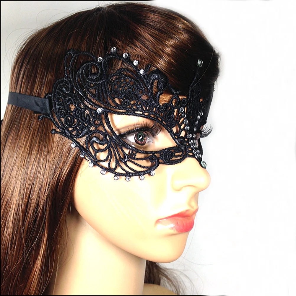 

Rhinestone Lace Mask Black Premium Women'S Eye Masquerade For Cosplay Costume Party Fancy Event Decor Accessory
