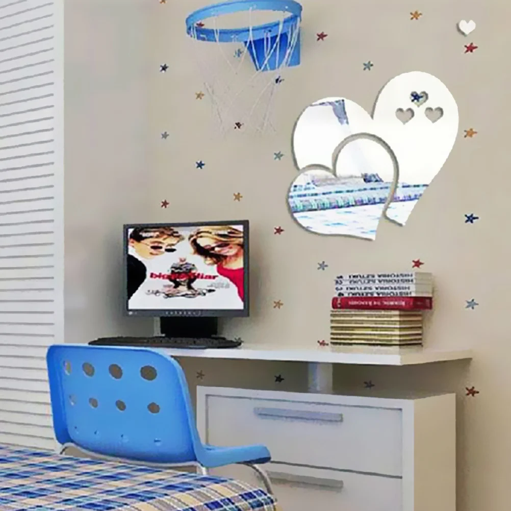 

Acrylic Heart Shaped Mirror Surface Wall Sticker Silver Bedroom Office Home Decoration Waterproof Eco Friendly Acrylic Wall