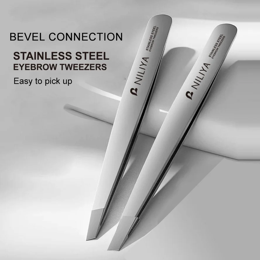 Pinça de sobrancelha de aço inoxidável, ferramenta de remoção de pelos de ponta inclinada de precisão, depenador profissional de pelos faciais para moldar sobrancelhas