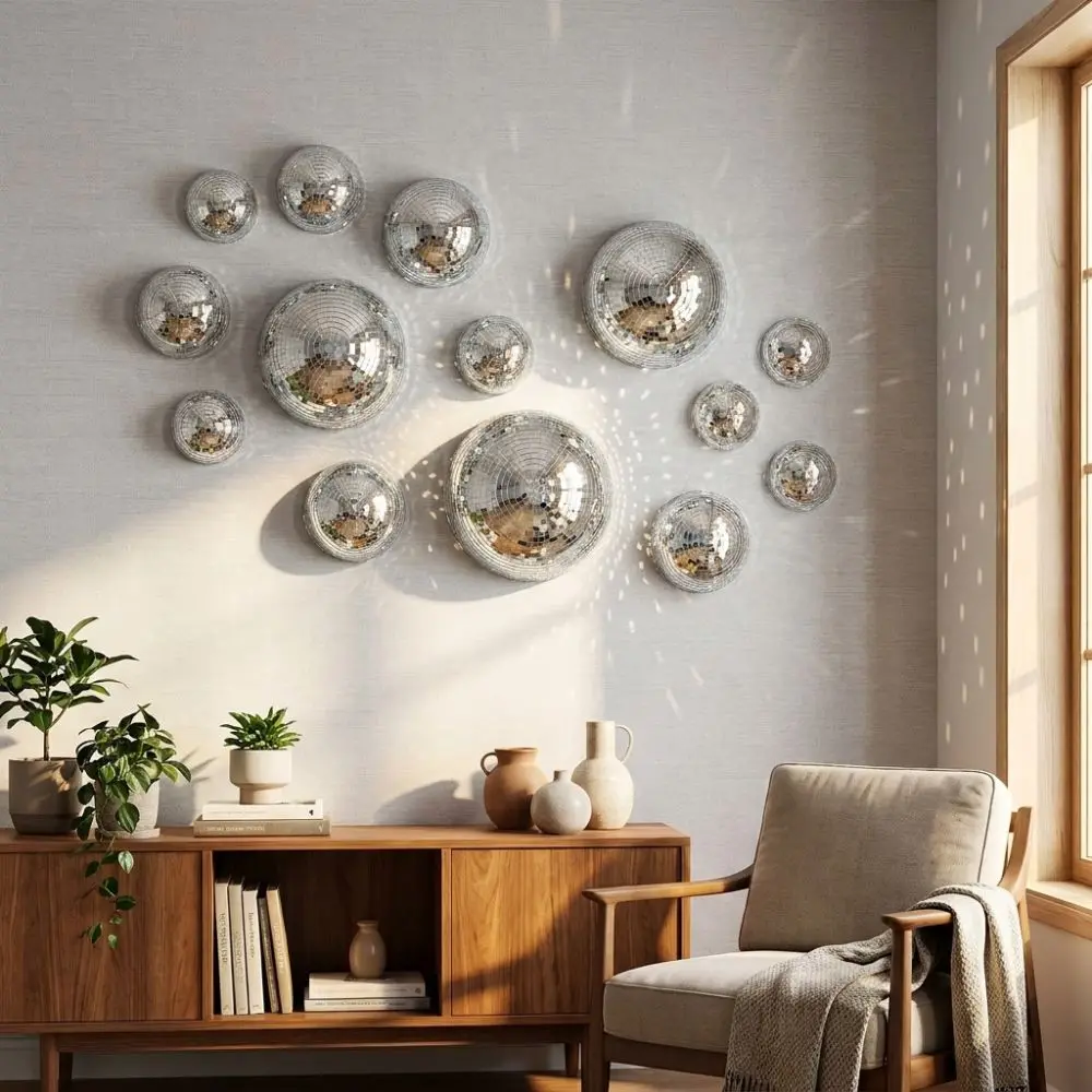 5Pcs Metallic Disco Ball Half Wall Decor Glittery Semicircle Dome-shaped Disco Wall Decor Light-refracting Adhesive-backed