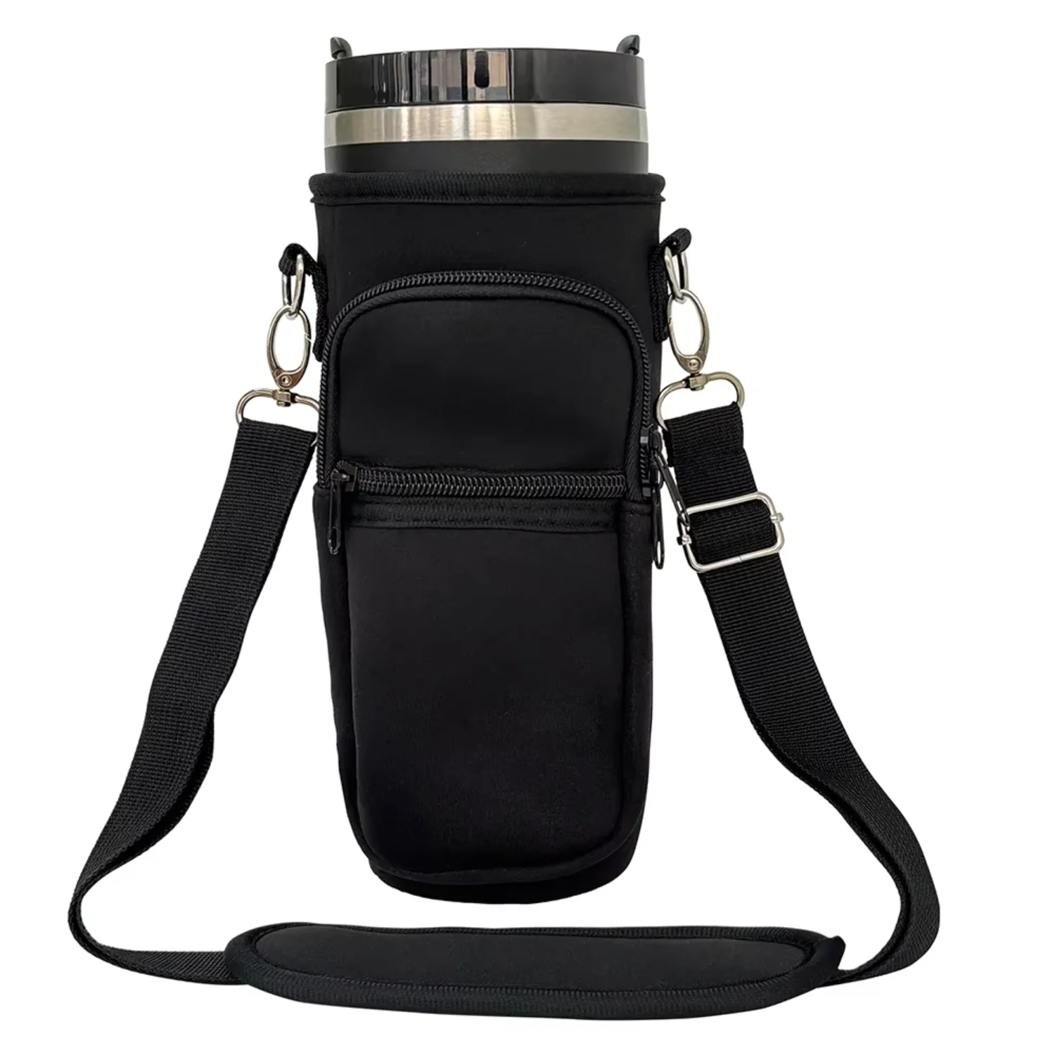 Adjustable strap neoprene 40oz  carrier sleeve pouch tumbler  holder sling  with phone pocket