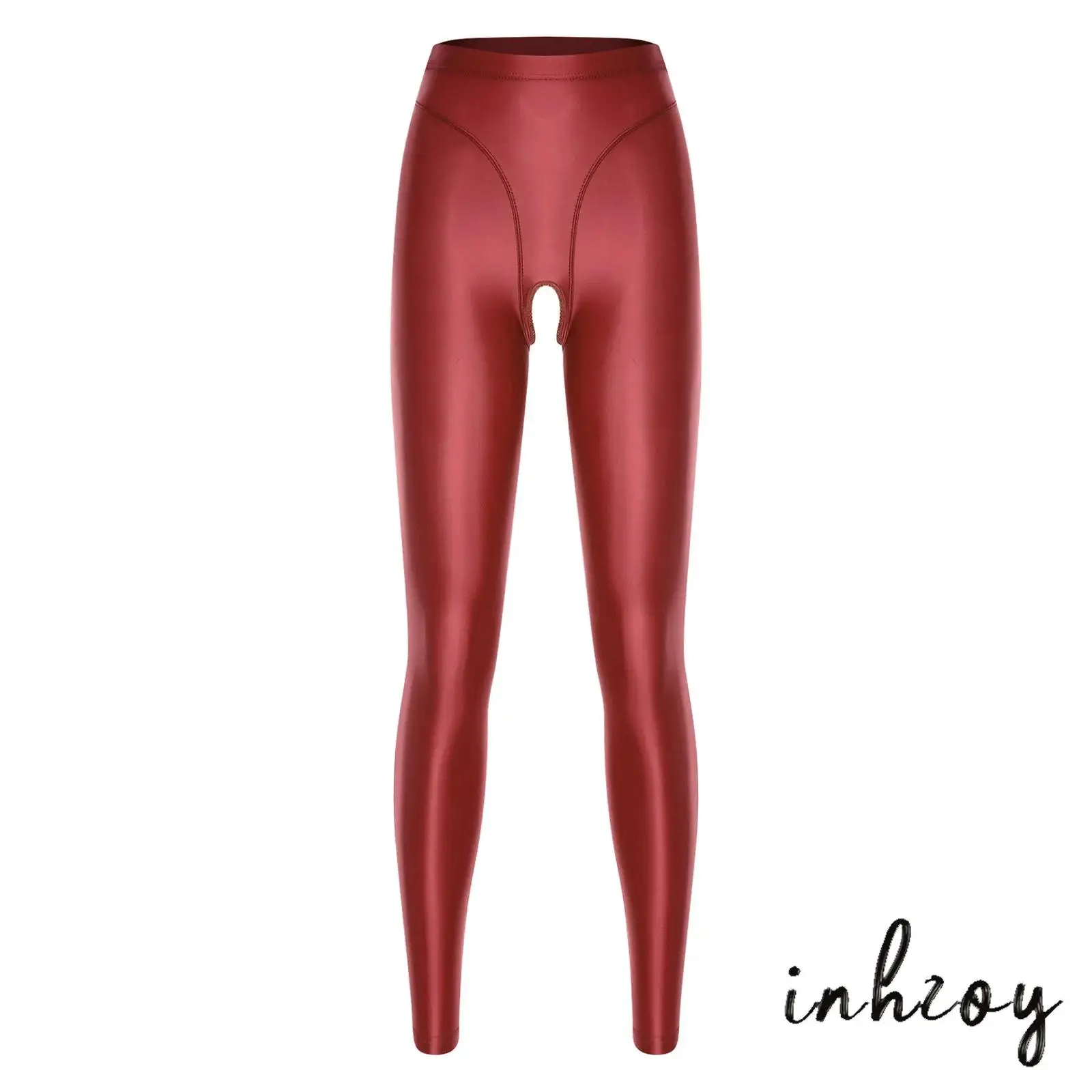 

Womens Crotchless Tights Open Crotch High Waist Elastic Waistband Glossy Leggings Skinny Pants for Dating Night Yoga Workout