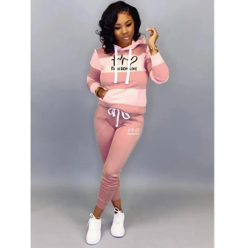 2 Piece Set Women Spring Autumn Hoodies Suit Tracksuit Sweatshirt Print Hoodies Pants Sportwear Women\'s Sports Suit Hooded Set