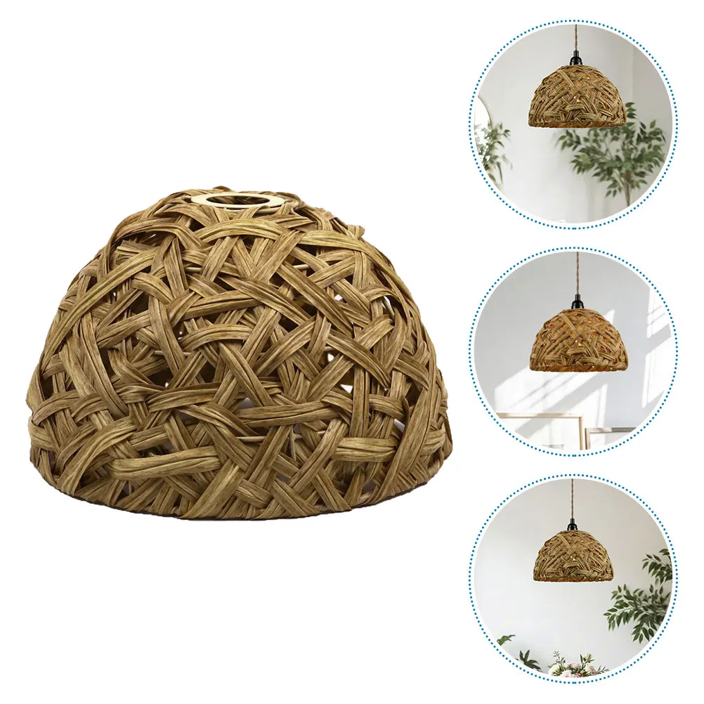 H woven Lampshade E27 4cm Khaki Rattan Vintage Decorative Cover H crafted Material Warm Room Guesthouse