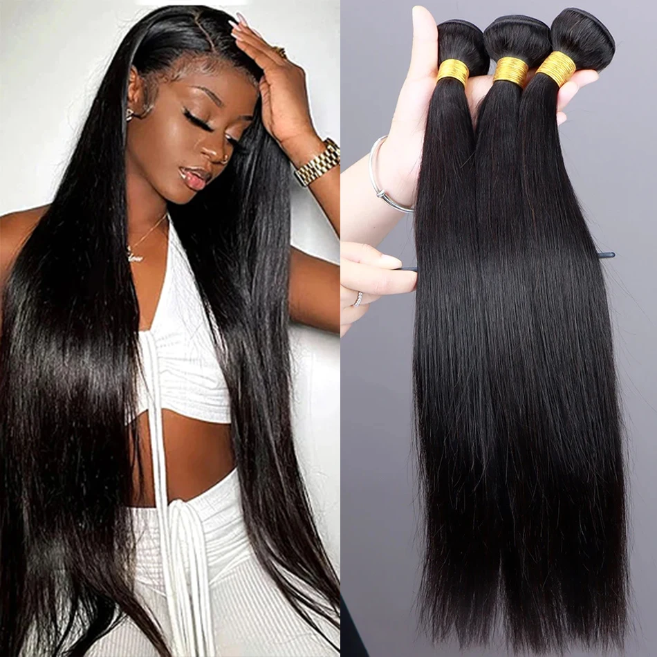 Pacotes para mulheres negras do cabelo humano, osso reto, brasileiro, cru, Weave, não processado, Virgin, extensões