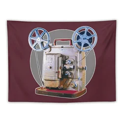 Vintage 8MM Home Movie Cameras: Retro Keystone 8MM Home Movie Projector on Gray Circle Tapestry Decoration For Bedroom Tapestry