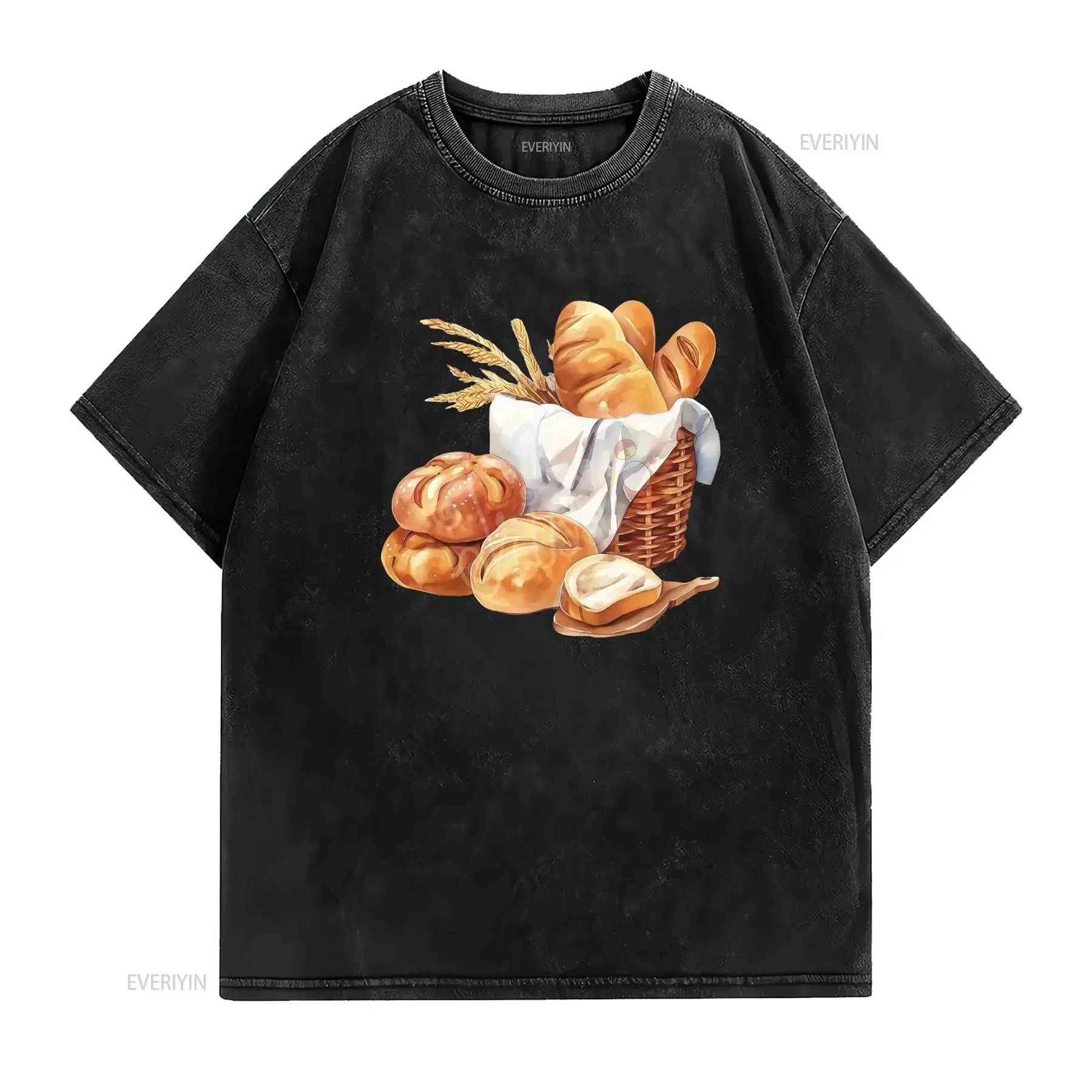 1 T shirt da uomo con stampa di panettiere francese Taglio oversize rilassato tessuto morbido e traspirante design vintage