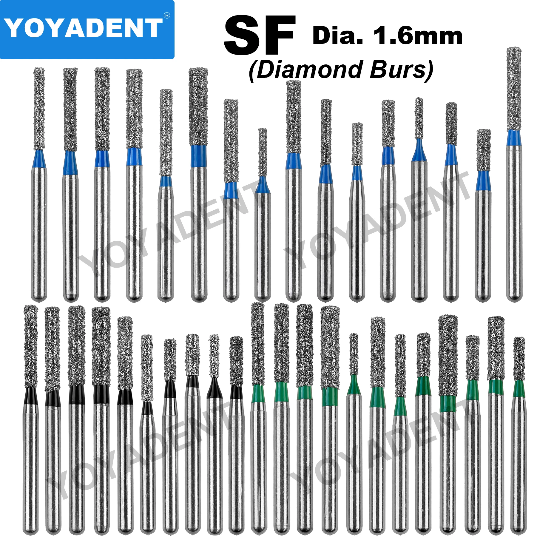 Fresas de diamante Dental tipo SF, taladros de odontología, fresa Dental para turbinas de alta velocidad, herramientas de dentista Dia.1.6mm, 10