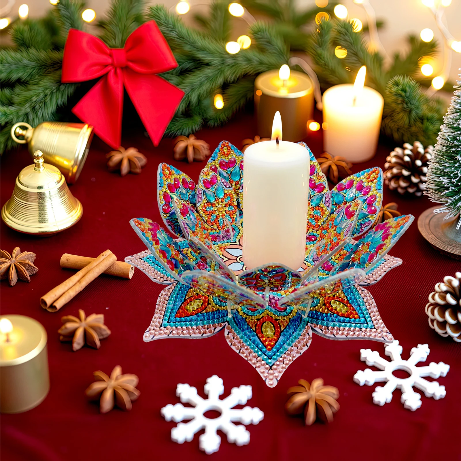 Candelabro de loto, Kit de adornos de mesa de diamantes DIY, pintura de diamante, decoraciones de mesa para adultos principiantes, decoración de hogar y oficina