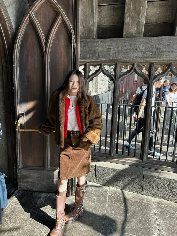 

Винтажная вельветовая юбка NanaByNana для женщин, свободная миди-юбка, зимняя модная повседневная ретро-модель с завышенной талией