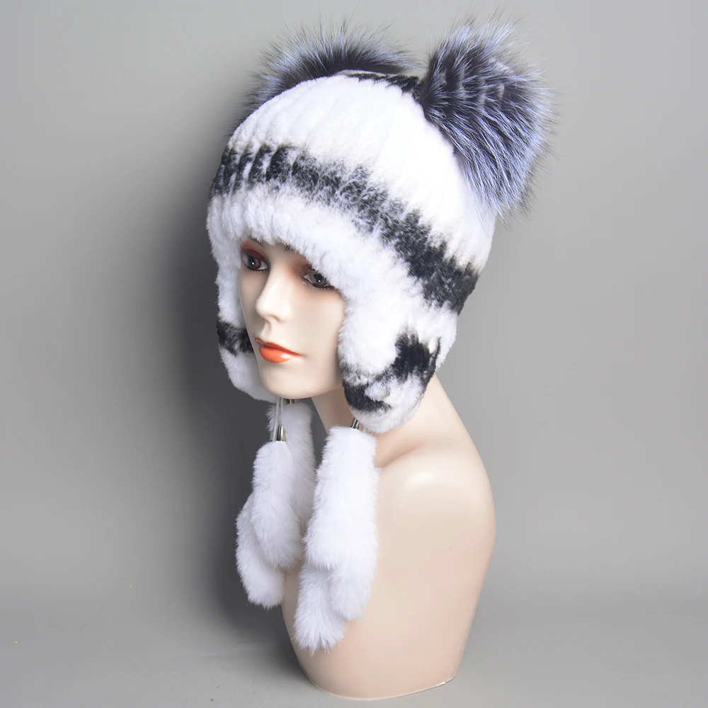 Winter Hats For Russian Women Real Rabbit Fur Knitted Hats Handmade Rabbit Fur Rex Warm High Quality Rabbit Fur Hats