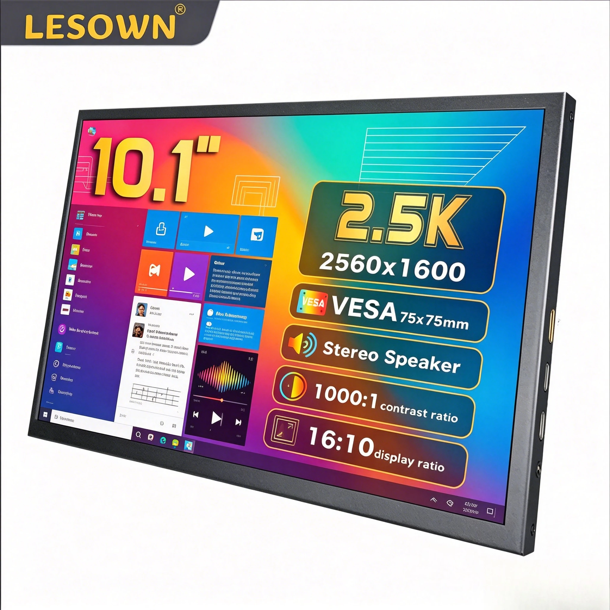 

LESOWN Precision 10.1" Field Screen 2560x1600 2K 92% sRGB IPS Panel for External Camera Video Monitoring
