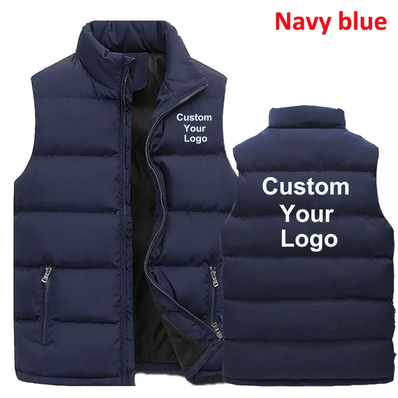 Men\'s Custom Your Logo Zipper Warm Vest Casual Sports Stand Collar Sleeveless Jacket Winter Down Vest