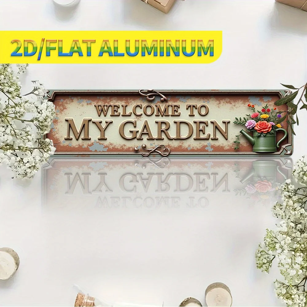 HD Aluminum Sign, Welcome To My Garden Vintage Retro Metal Wall Art, Rustic Floral Outdoor Decor Sign