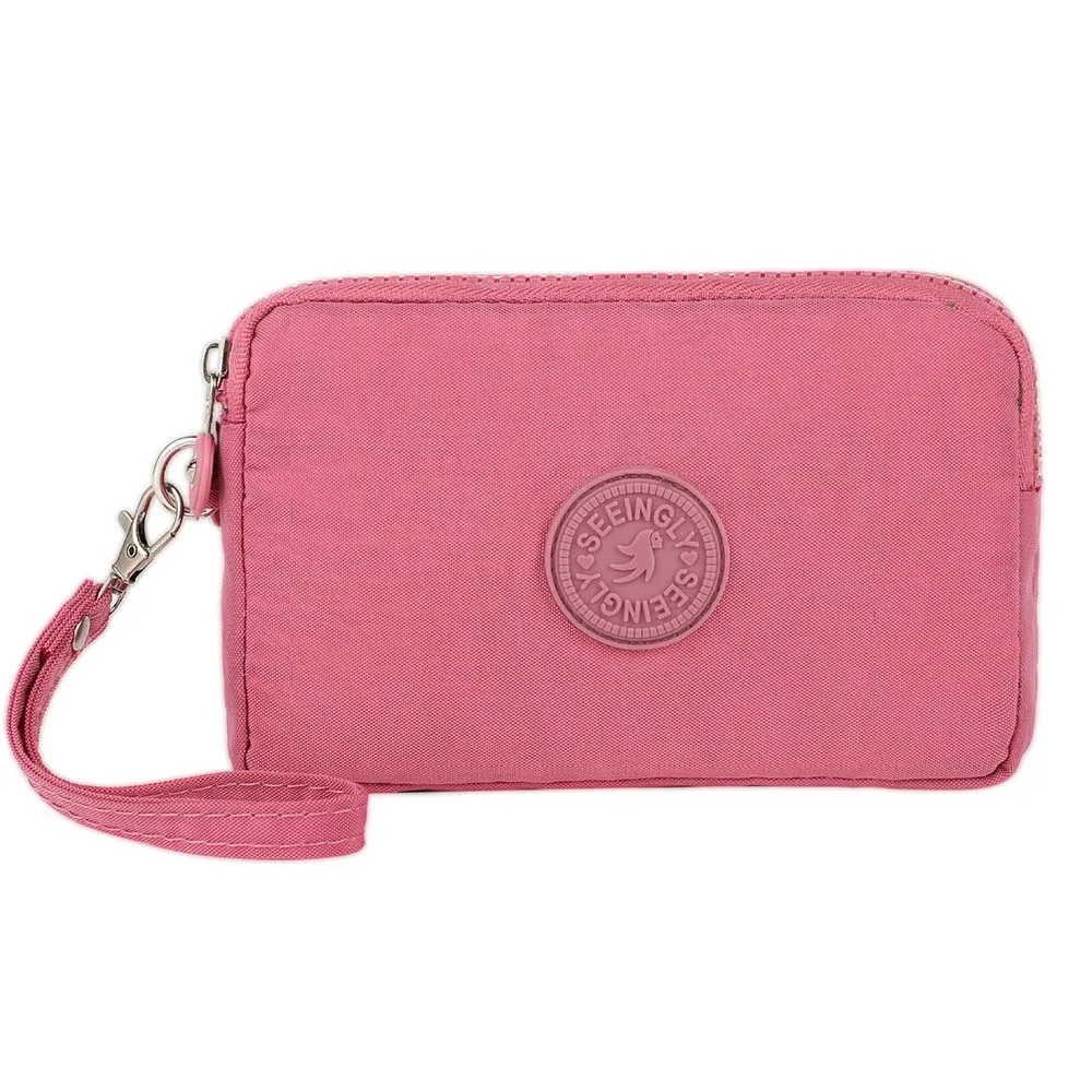 

Solid Color Fabric Phone Purse Makeup Bags Coin Purse Women Wallets Wrinkle Clutch Bag Korean Style Wallets Three Zippers Bags